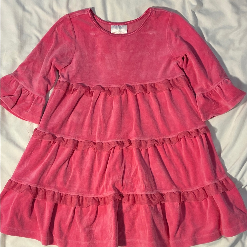 Hanna Andersson Pink Velour Twirl Tiered Kids Dress